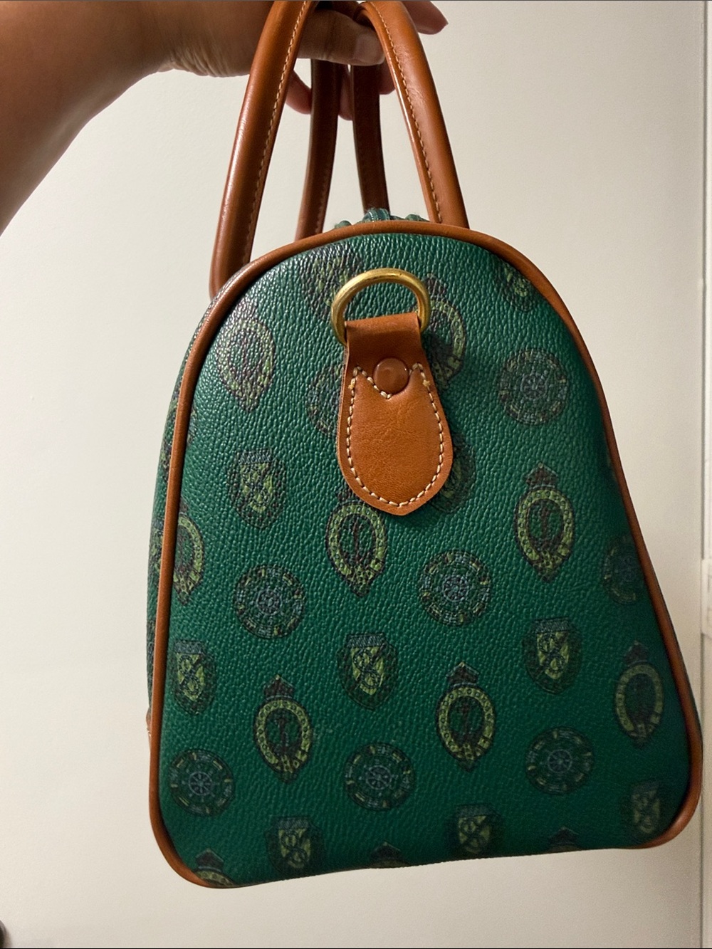 Vintage Capezio Green Patterned Satchel with Tan Trim - Picture 3 of 10